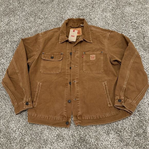Levis Sunrise Relaxed Fit Denim Trucker Jacket Brown Men's Size Medium NWT - Picture 1 of 9